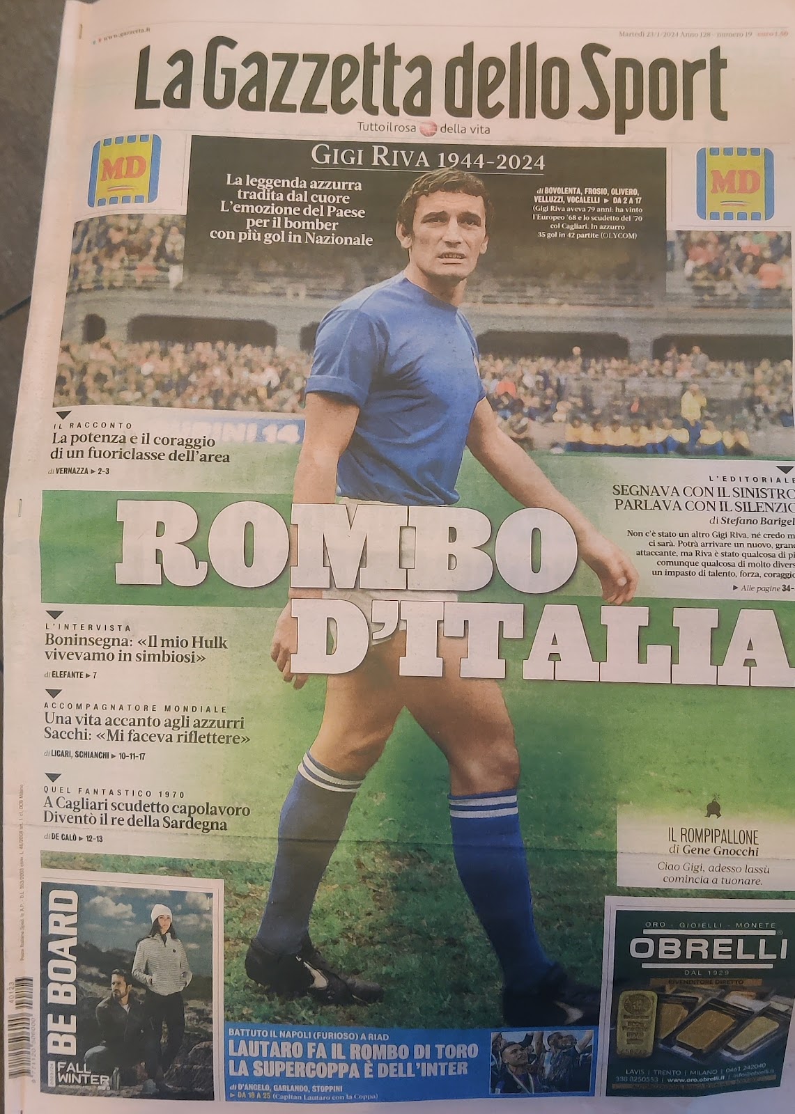GAZETTE DELLO SPORT 14 Août 2001 Vieri Inter Maldini Milan Fiona May